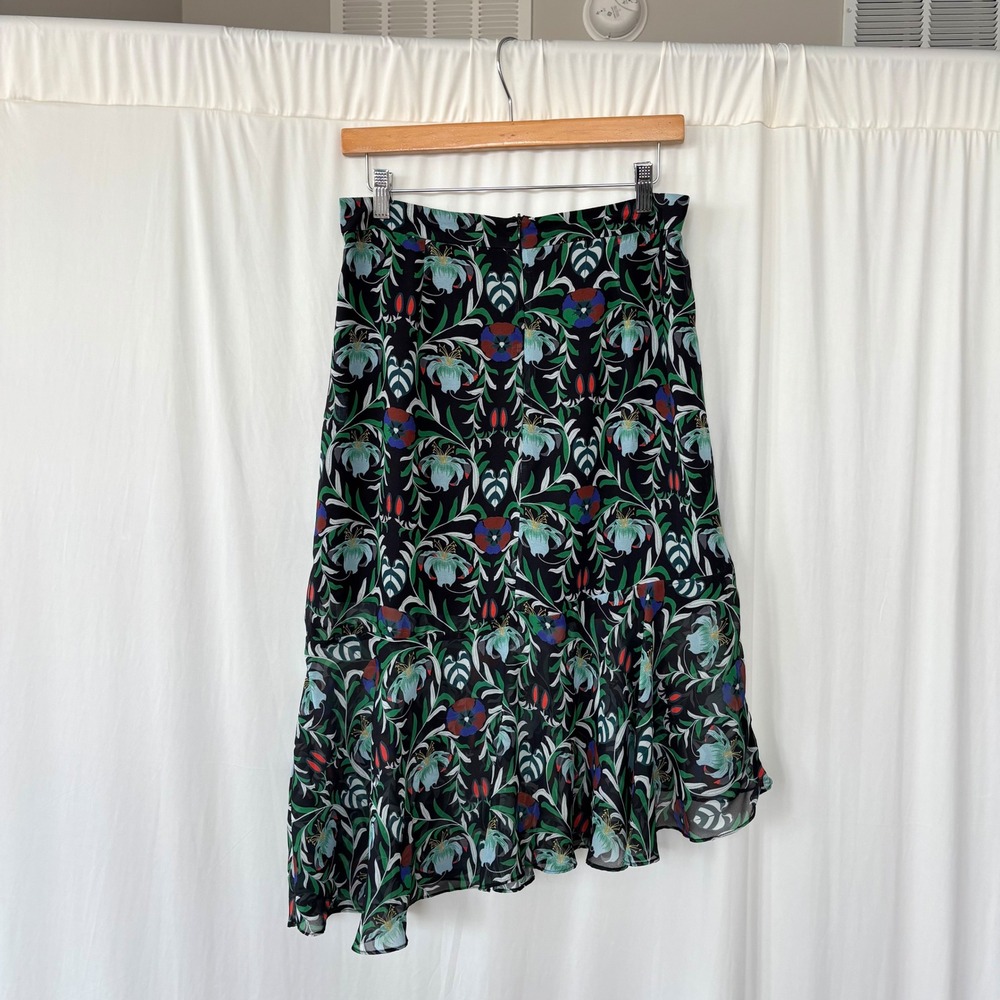 Fronjoni Floral Ruffle Midi Skirt M Black Flowy Tiered Funky Chic Whimsygoth